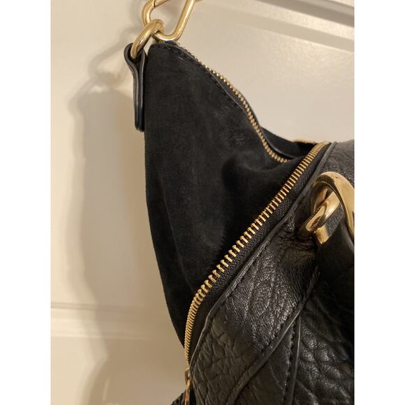 Vince Camuto Purse Bag Black Pebbled Leather Snap & Zip Multi Compartment - Picture 15 of 16